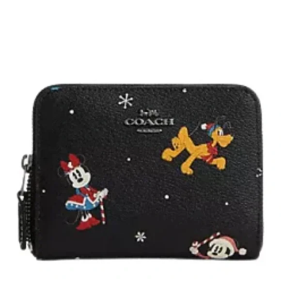 DISNEY X COACH SMALL ZIP AROUND WALLET WITH HOLIDAY PRINT - Picture 1 of 3